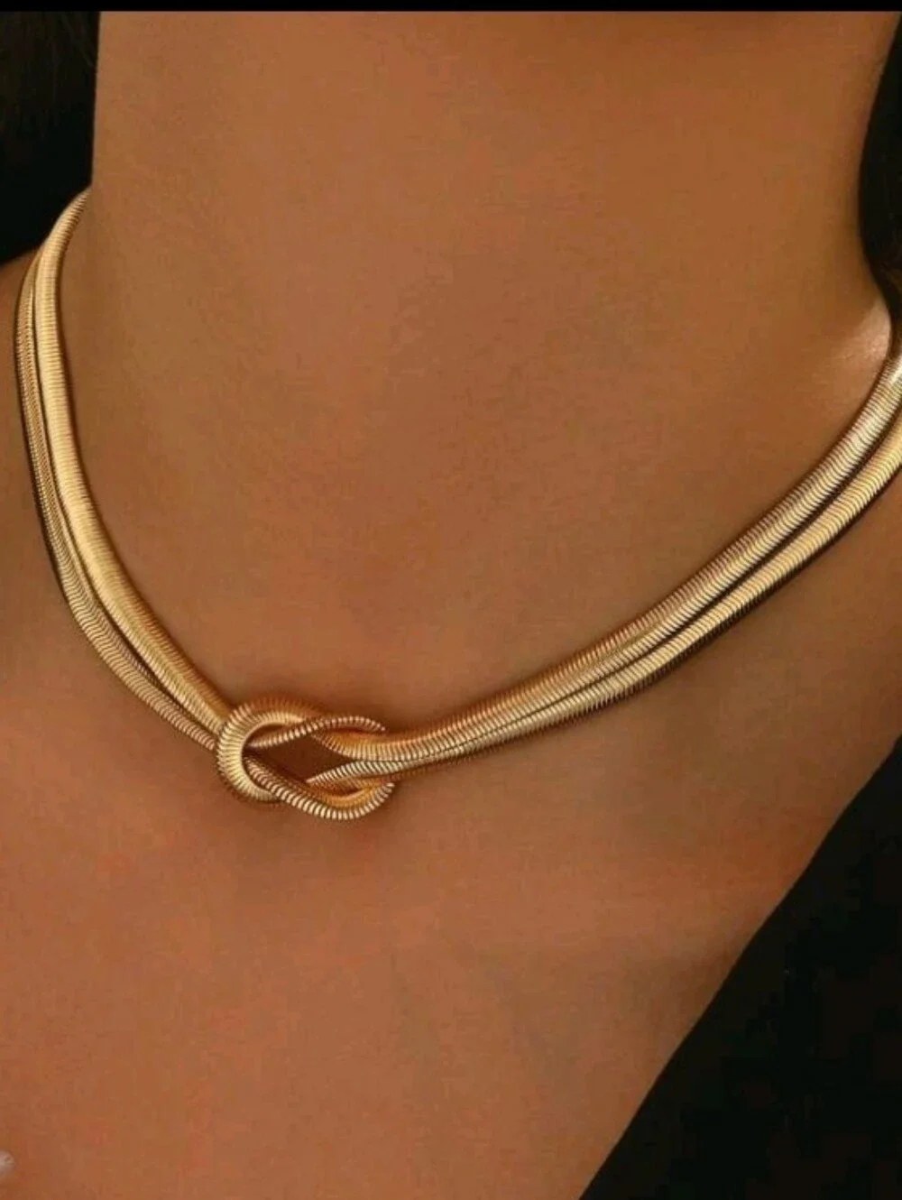 NEW! 14K Gold Plated Knot Double-Row Choker Necklace - Women Jewelry